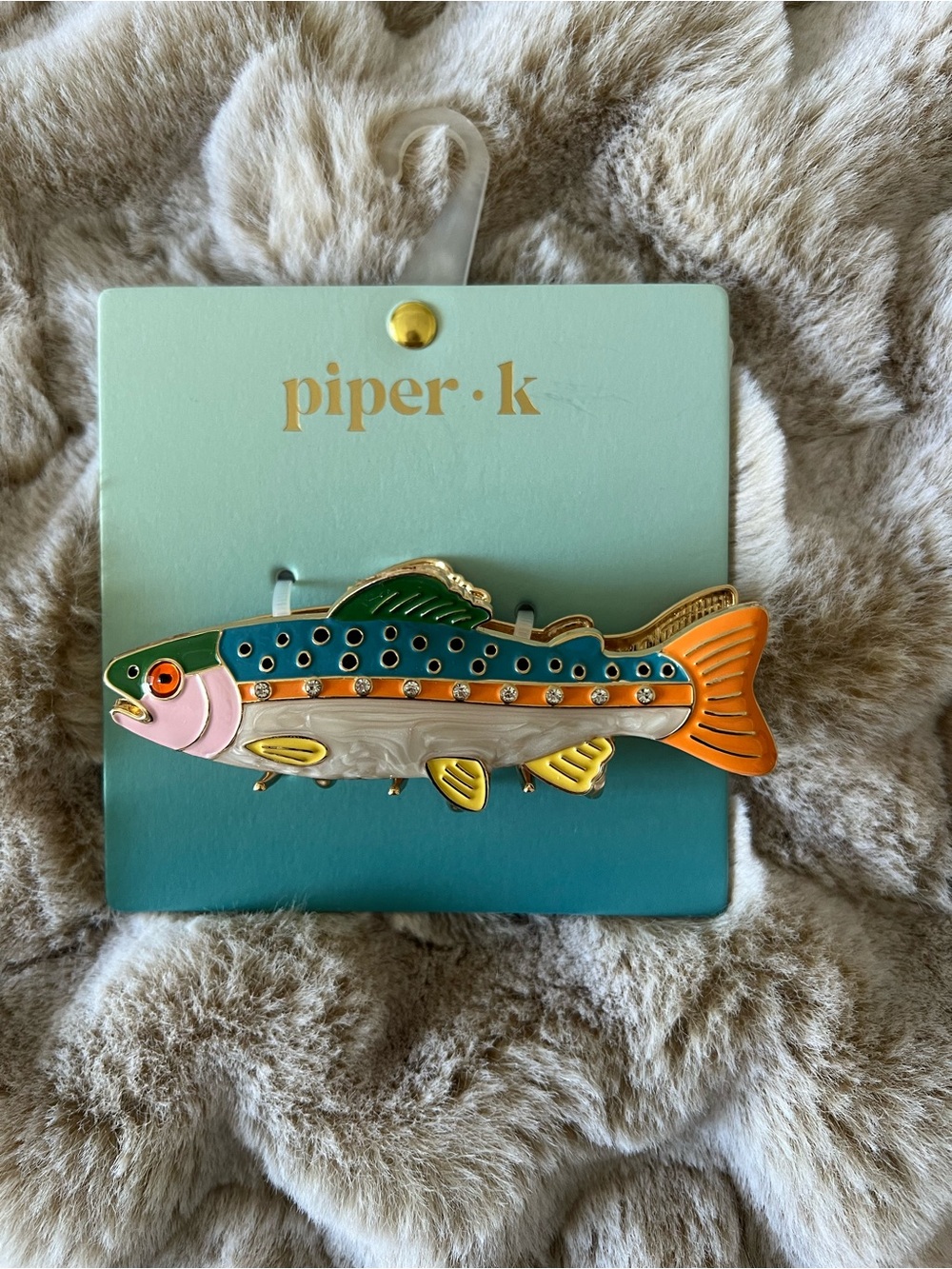 Piper K Colorful Enamel Trout Hair Claw Clip- Turquoise, Orange, Pink & Yellow